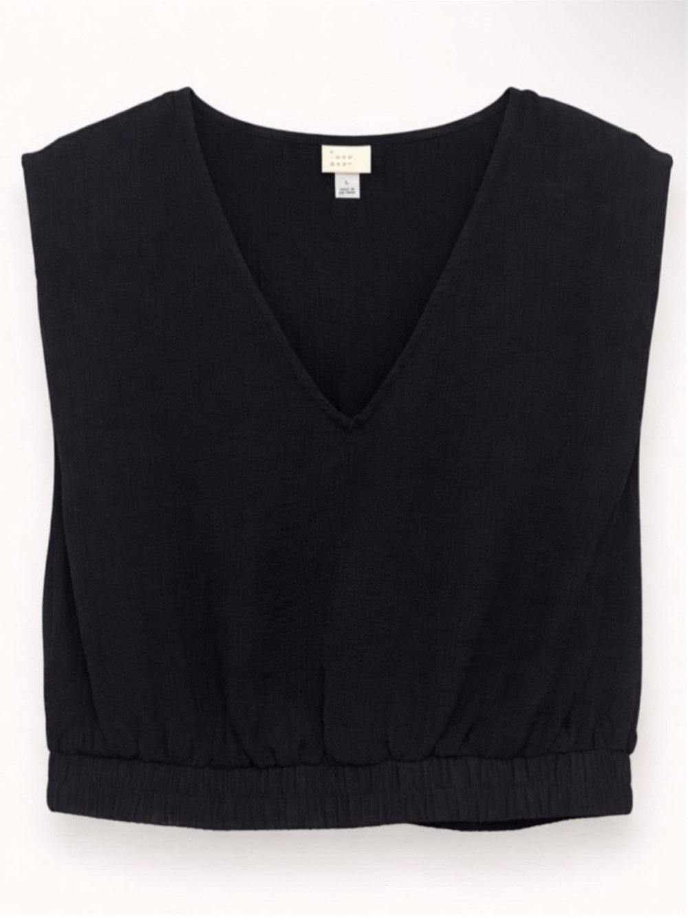 A New Day Black V-Neck Sleeveless Textured Top Size Large